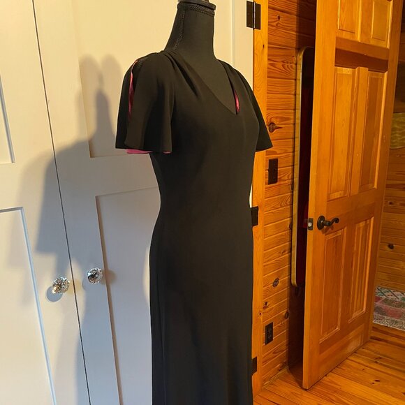 VTG Sangria Brand Flutter Sleeve Dress Lined with Pink Satin - Picture 1 of 7